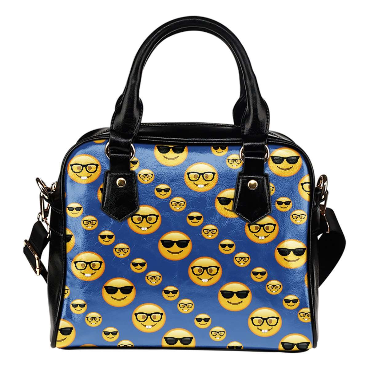 Fun Emojis Glasses Theme Women Fashion Shoulder Handbag Black Vegan Faux Leather - STUDIO 11 COUTURE