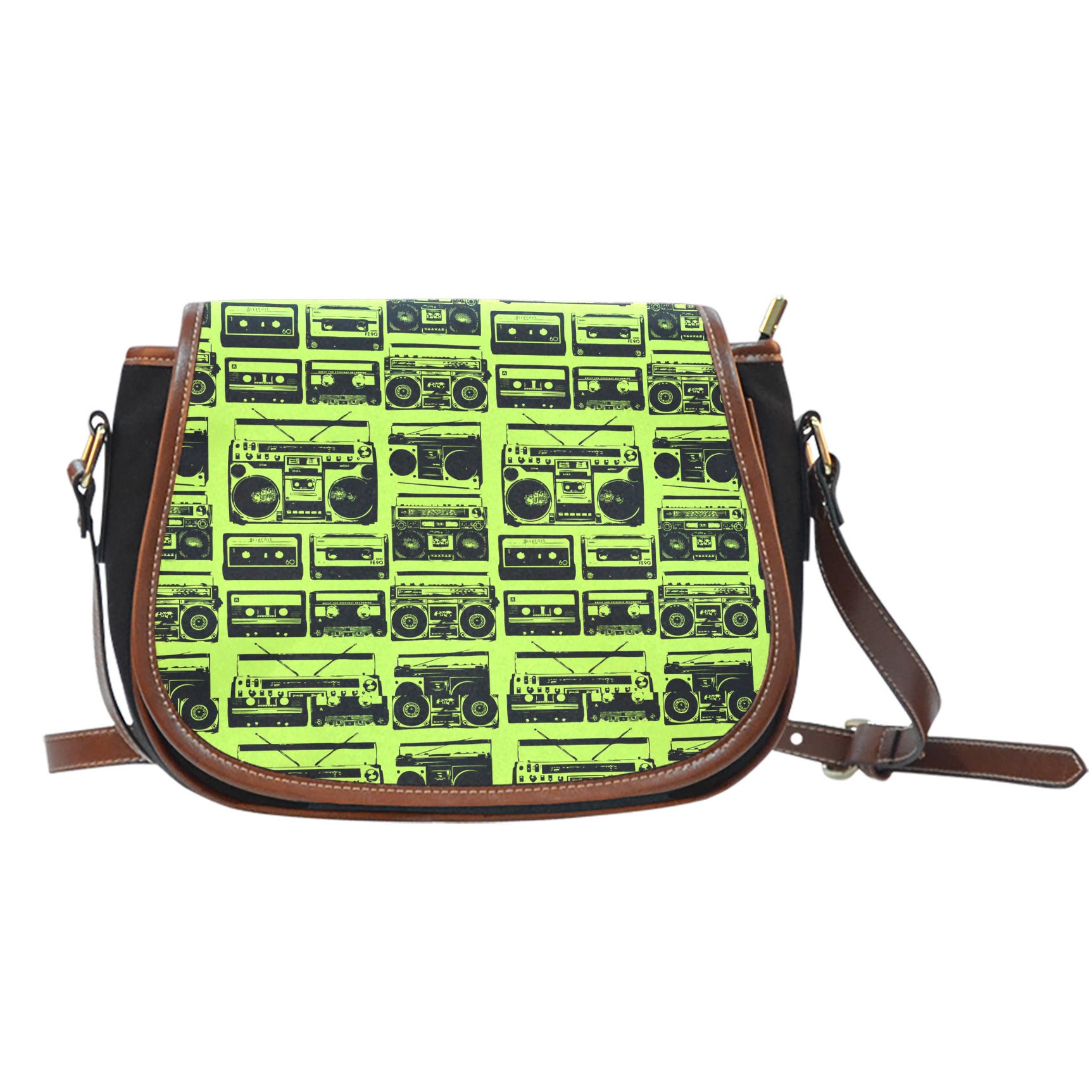 80s Boombox (A2) Crossbody Shoulder Canvas Leather Saddle Bag