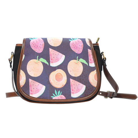 Fruits Themed Design A10 Crossbody Shoulder Canvas Leather Saddle Bag