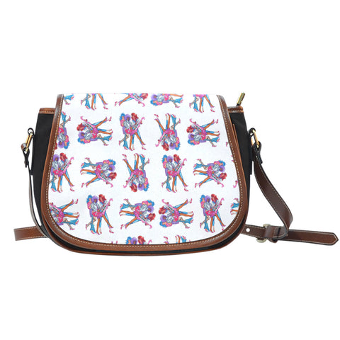 Jems And Holograms Themed Design A4 Crossbody Shoulder Canvas Leather Saddle Bag