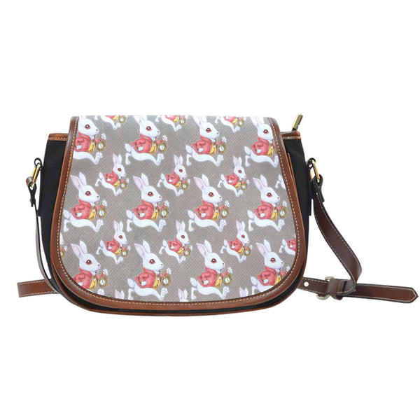Alice In Wonderland Rabbits Crossbody Shoulder Canvas Leather Saddle Bag