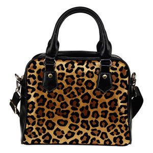Animal Prints Leopard Theme Women Fashion Shoulder Handbag Black Vegan Faux Leather