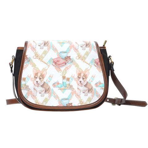 Crafter Fashion Themed Design A10 Crossbody Shoulder Canvas Leather Saddle Bag