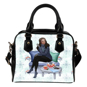 Christmas Themed Design B12 Women Fashion Shoulder Handbag Black Vegan Faux Leather