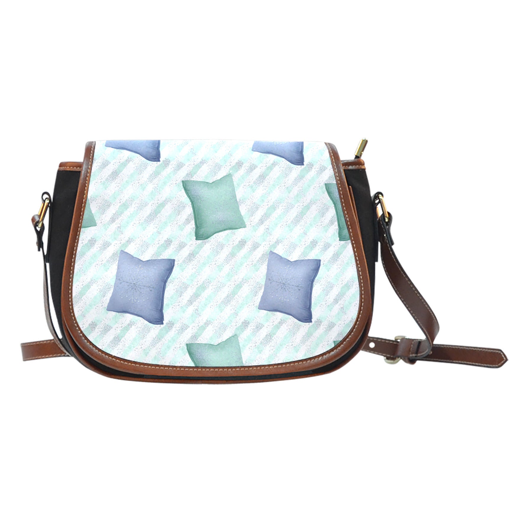 Christmas Themed Design A2 Crossbody Shoulder Canvas Leather Saddle Bag