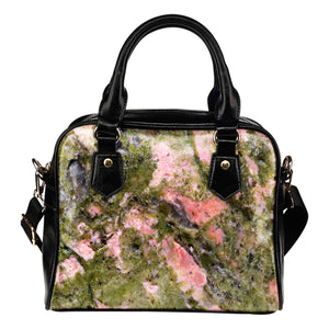 Marble Themed Design B2 Women Fashion Shoulder Handbag Black Vegan Faux Leather