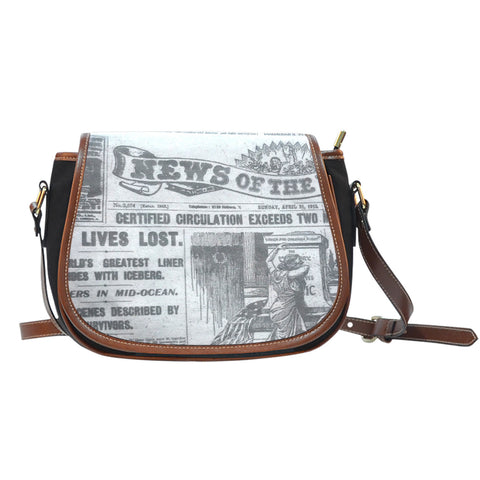 Newspaper (H2) Crossbody Shoulder Canvas Leather Saddle Bag