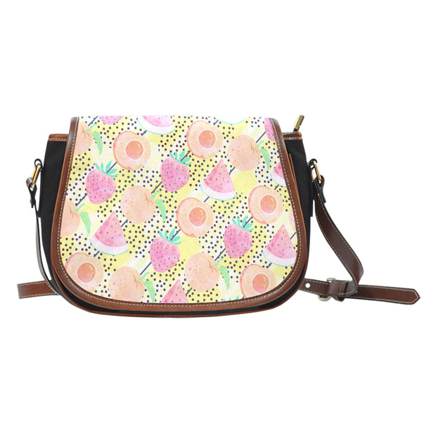 Fruits Themed Design A9 Crossbody Shoulder Canvas Leather Saddle Bag
