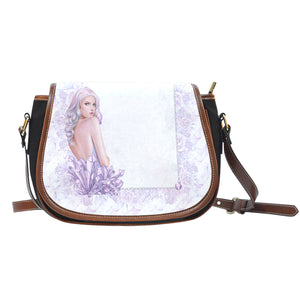 Lady Butterfly Themed Design 14 Crossbody Shoulder Canvas Leather Saddle Bag