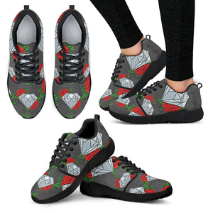 Diamond and Red Rose Women Athletic Sneakers
