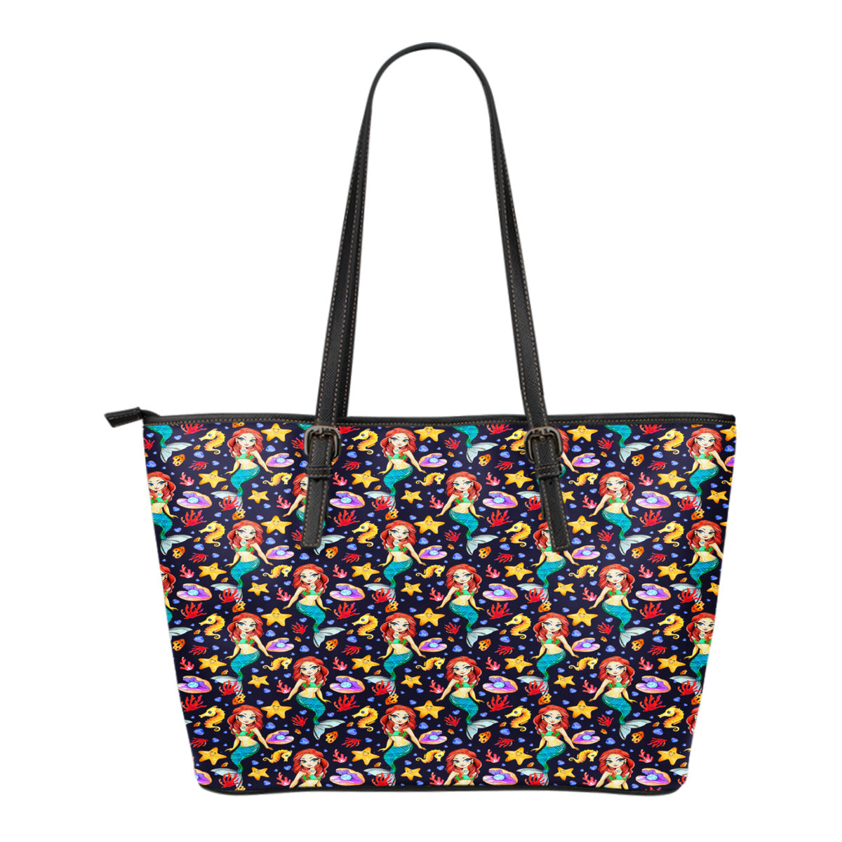 Mermaid Themed Design C13 Women Small Leather Tote Bag