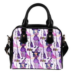 Witch Themed Design B1 Women Fashion Shoulder Handbag Black Vegan Faux Leather