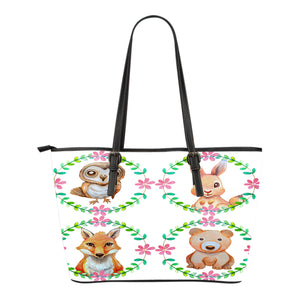 Woodland Themed Design C11 Women Small Leather Tote Bag