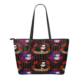 Sugar Skull Themed Design C14 Women Small Leather Tote Bag