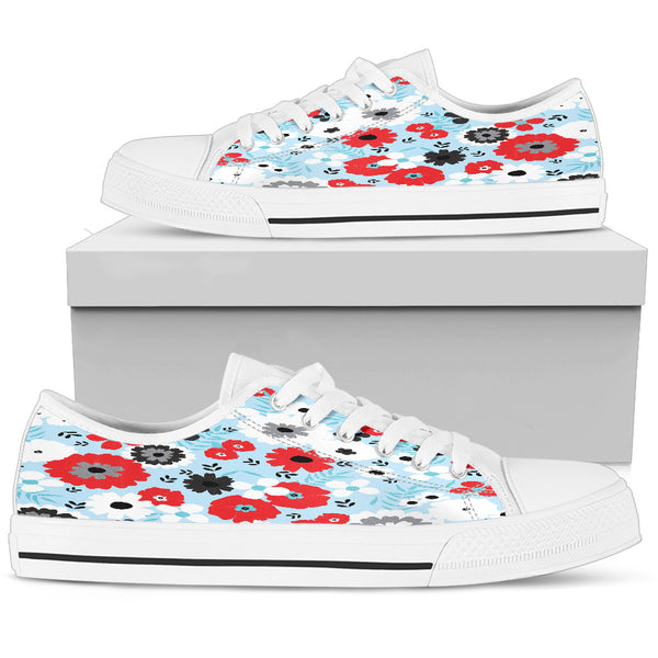 Blue Red White Floral Women Low Top Shoes