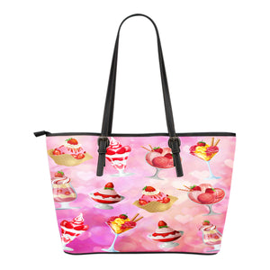 Ice Cream Themed Design C8 Women Small Leather Tote Bag