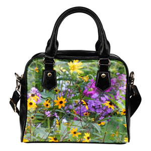 Nature Themed Design B11 Women Fashion Shoulder Handbag Black Vegan Faux Leather