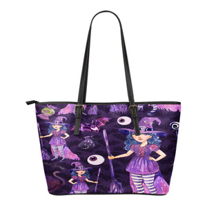 Witch Themed Design C2 Women Small Leather Tote Bag