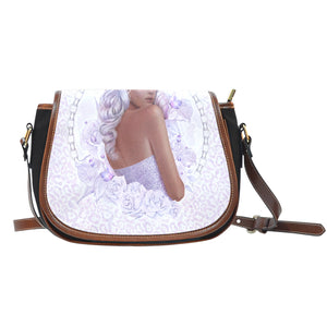 Lady Butterfly Themed Design 10 Crossbody Shoulder Canvas Leather Saddle Bag