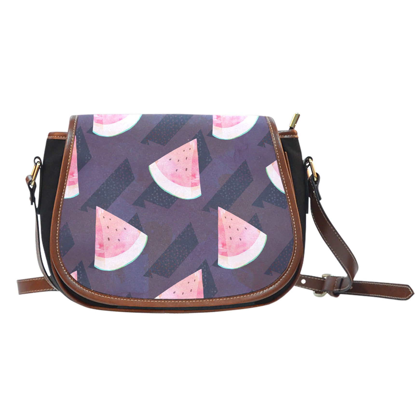 Fruits Themed Design A13 Crossbody Shoulder Canvas Leather Saddle Bag