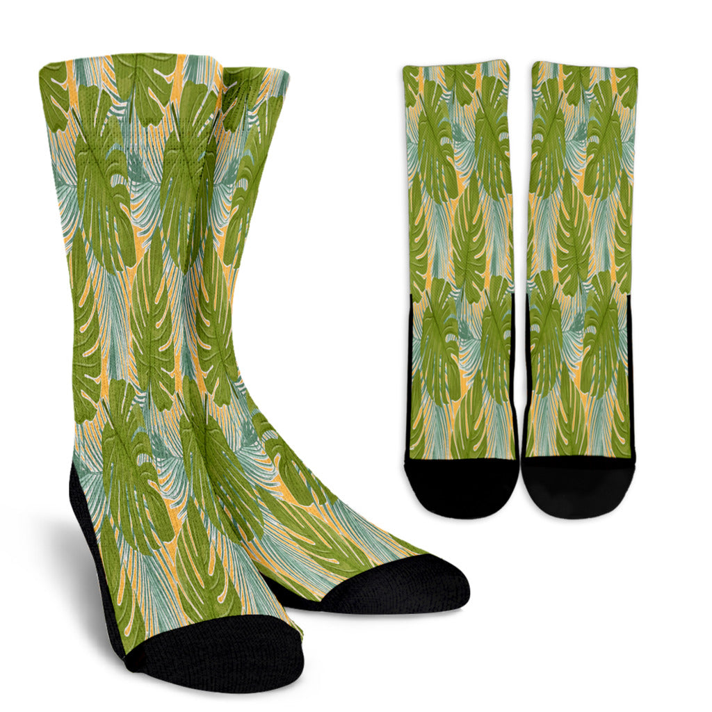 Tropical Palm Leaves Crew Socks - STUDIO 11 COUTURE