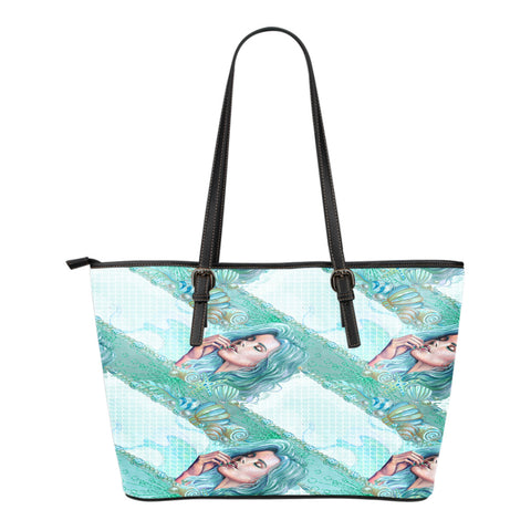 Summer Mermaid Themed Design C1 Women Small Leather Tote Bag