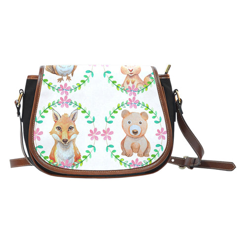 Woodland Themed Design 11 Crossbody Shoulder Canvas Leather Saddle Bag