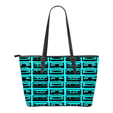80s Boombox Themed Design C4 Women Small Leather Tote Bag