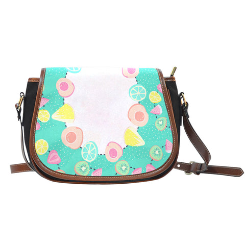 Fruits Themed Design A7 Crossbody Shoulder Canvas Leather Saddle Bag