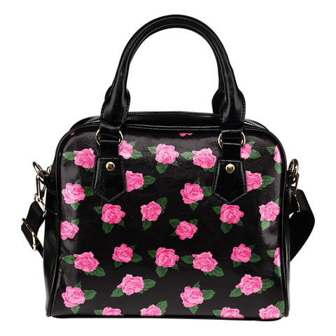 Ballerina Rose Themed Design B4 Women Fashion Shoulder Handbag Black Vegan Faux Leather