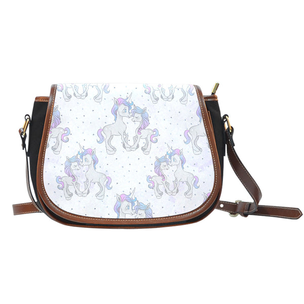 Unicorn In Love Dotted Crossbody Shoulder Canvas Leather Saddle Bag - STUDIO 11 COUTURE