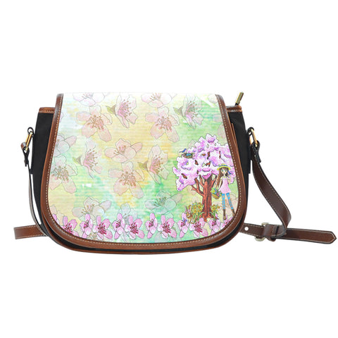 Spring Paper Themed Design 10 Crossbody Shoulder Canvas Leather Saddle Bag