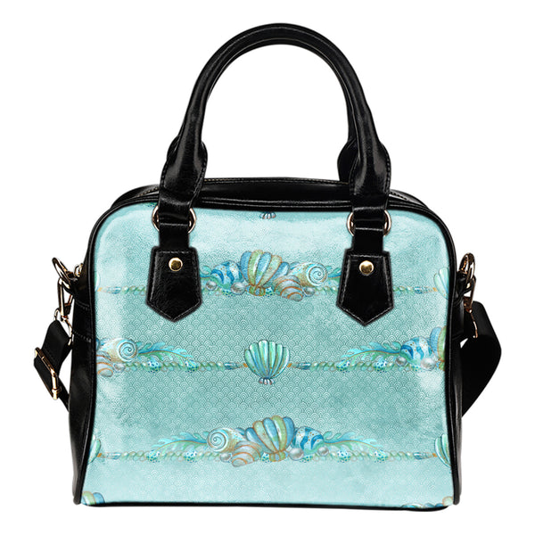 Summer Mermaid Themed Design B7 Women Fashion Shoulder Handbag Black Vegan Faux Leather