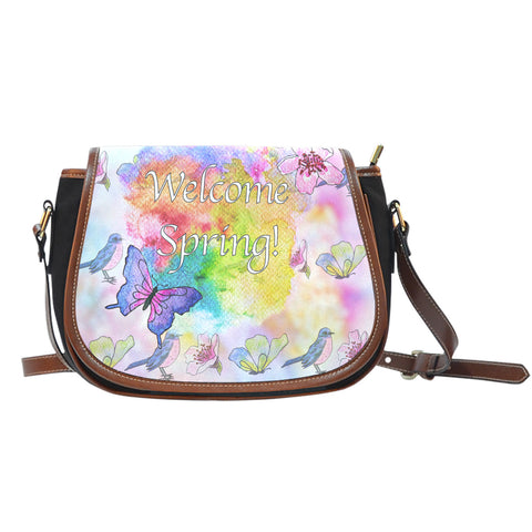 Spring Paper Themed Design 1 Crossbody Shoulder Canvas Leather Saddle Bag