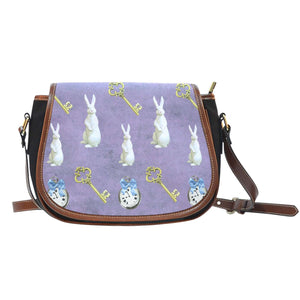 Alice White Rabbit Key Crossbody Shoulder Canvas Leather Saddle Bag