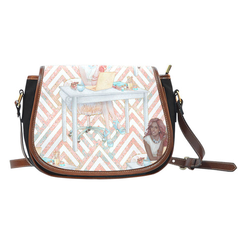 Crafter Fashion Themed Design A7 Crossbody Shoulder Canvas Leather Saddle Bag