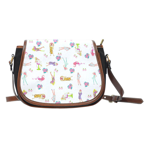 Jems And Holograms Themed Design A7 Crossbody Shoulder Canvas Leather Saddle Bag
