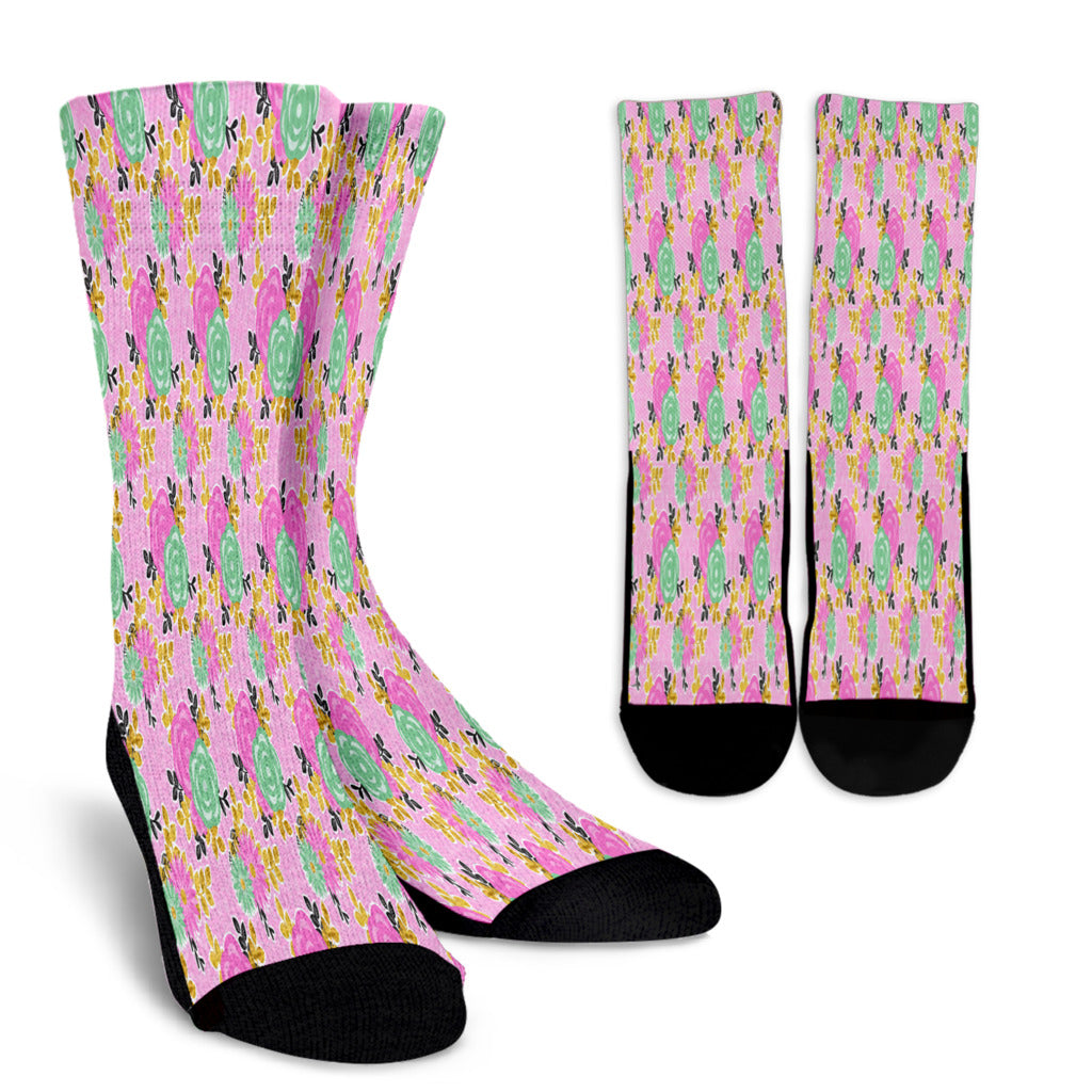 Pretty Pink Floral Spring Crew Socks