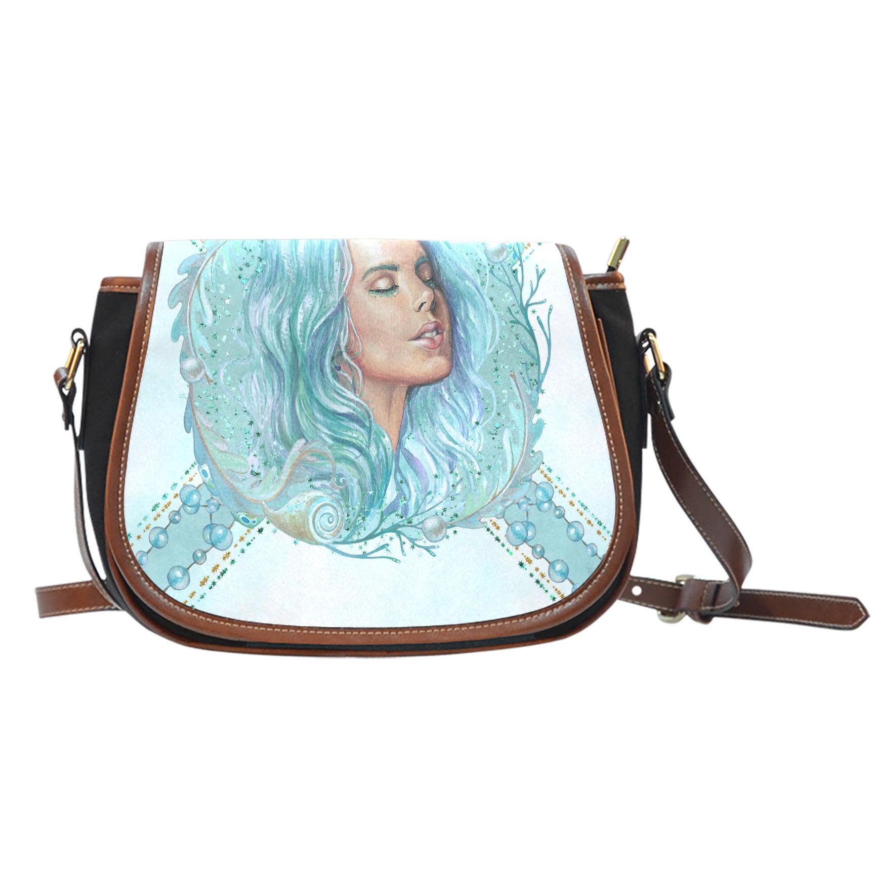 Summer Mermaid Themed Design 3 Crossbody Shoulder Canvas Leather Saddle Bag