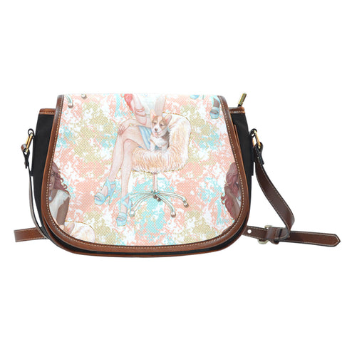 Crafter Fashion Themed Design A2 Crossbody Shoulder Canvas Leather Saddle Bag