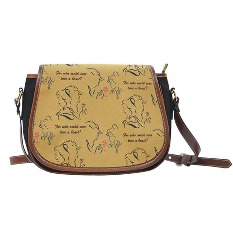 Beauty And Beast Love Crossbody Shoulder Canvas Leather Saddle Bag
