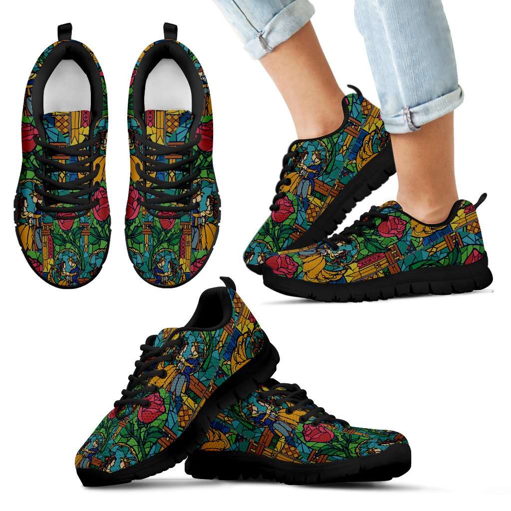 Beauty And The Beast Stained Glass Kids Sneakers