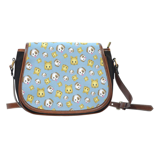 Emojis Cats And Dogs Crossbody Shoulder Canvas Leather Saddle Bag