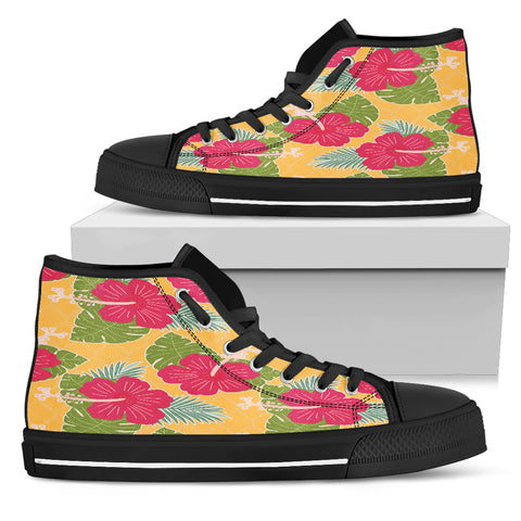 Red Hibiscus Tropical Flower Women High Top Shoes