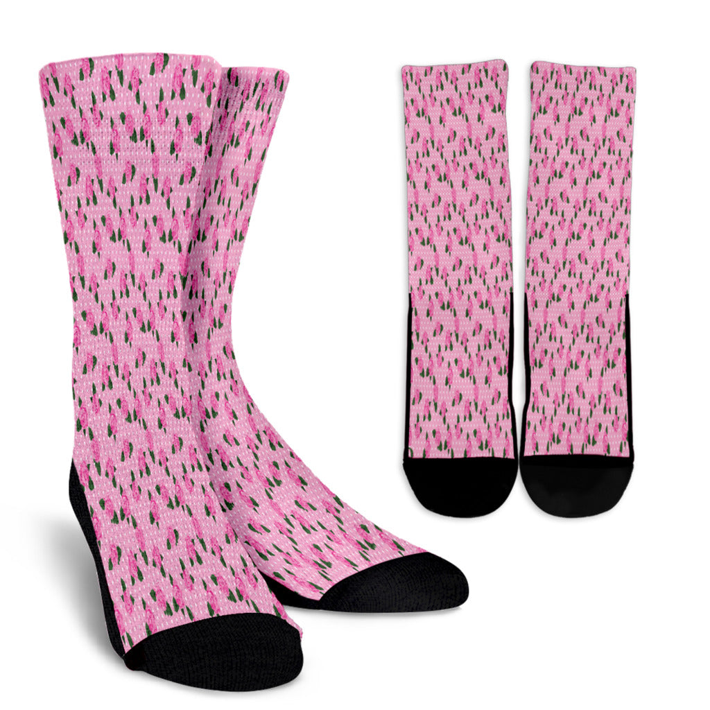 Small Pink Rose Crew Socks