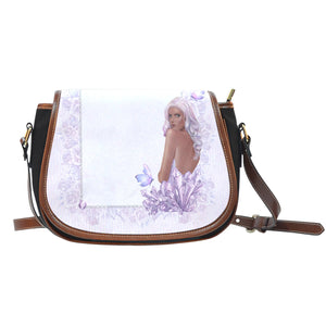 Lady Butterfly Themed Design 13 Crossbody Shoulder Canvas Leather Saddle Bag