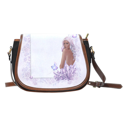 Lady Butterfly Themed Design 13 Crossbody Shoulder Canvas Leather Saddle Bag