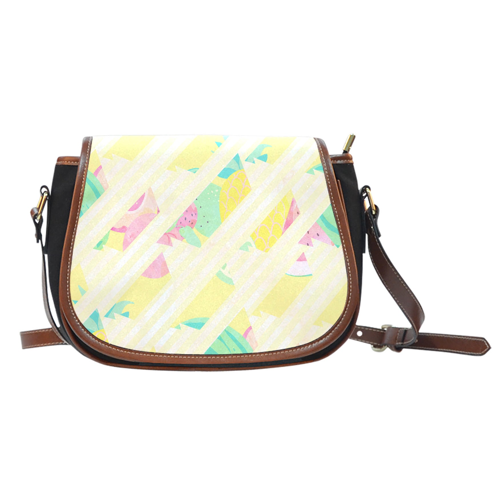Fruits Themed Design A1 Crossbody Shoulder Canvas Leather Saddle Bag