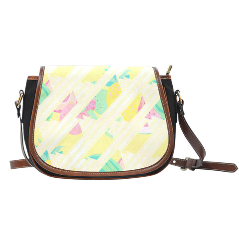 Fruits Themed Design A1 Crossbody Shoulder Canvas Leather Saddle Bag