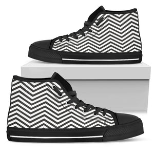 Black and White Zigzag Floral Spring Women High Top Shoes